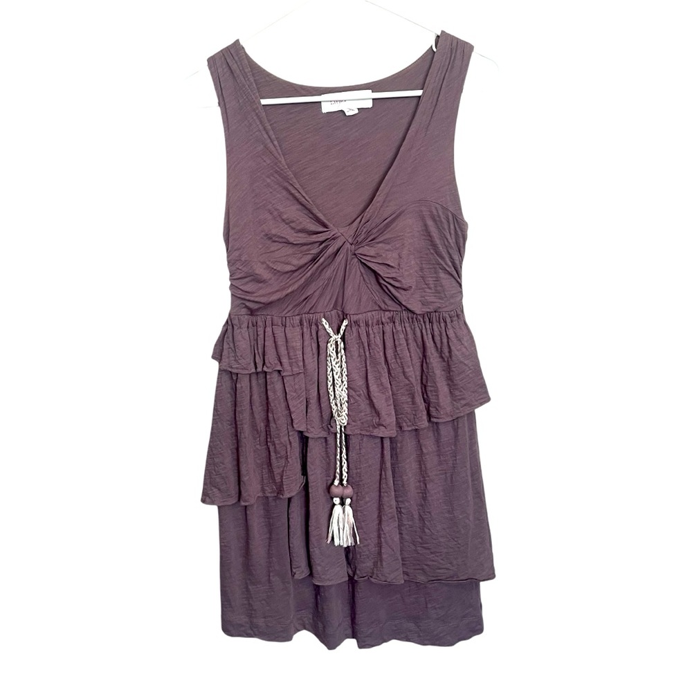 Lilka Anthropologie Dress tiered ruffle boho braided tassel tie belt
